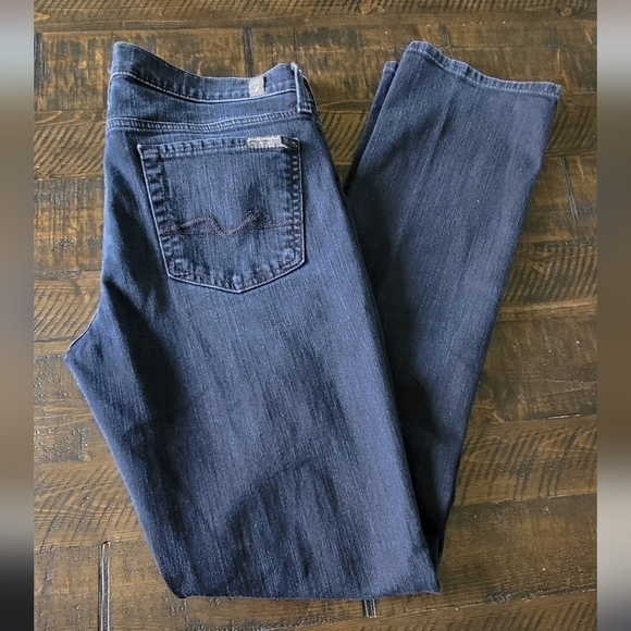 Women's 7 For All Mankind Black Straight Leg Jeans Size 30 - Picture 3 of 8